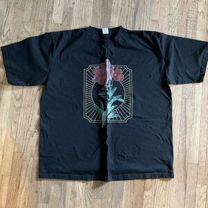Black Graphic T-Shirt with Floral Design